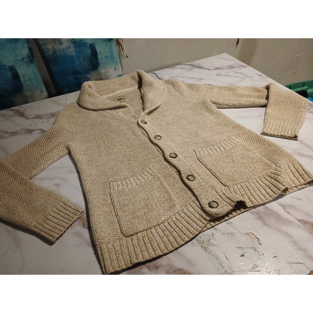Vtg‎ Shawl-collar O'Hanlon Mills chunky knit clospatch pockets Sweaters Sz S/P